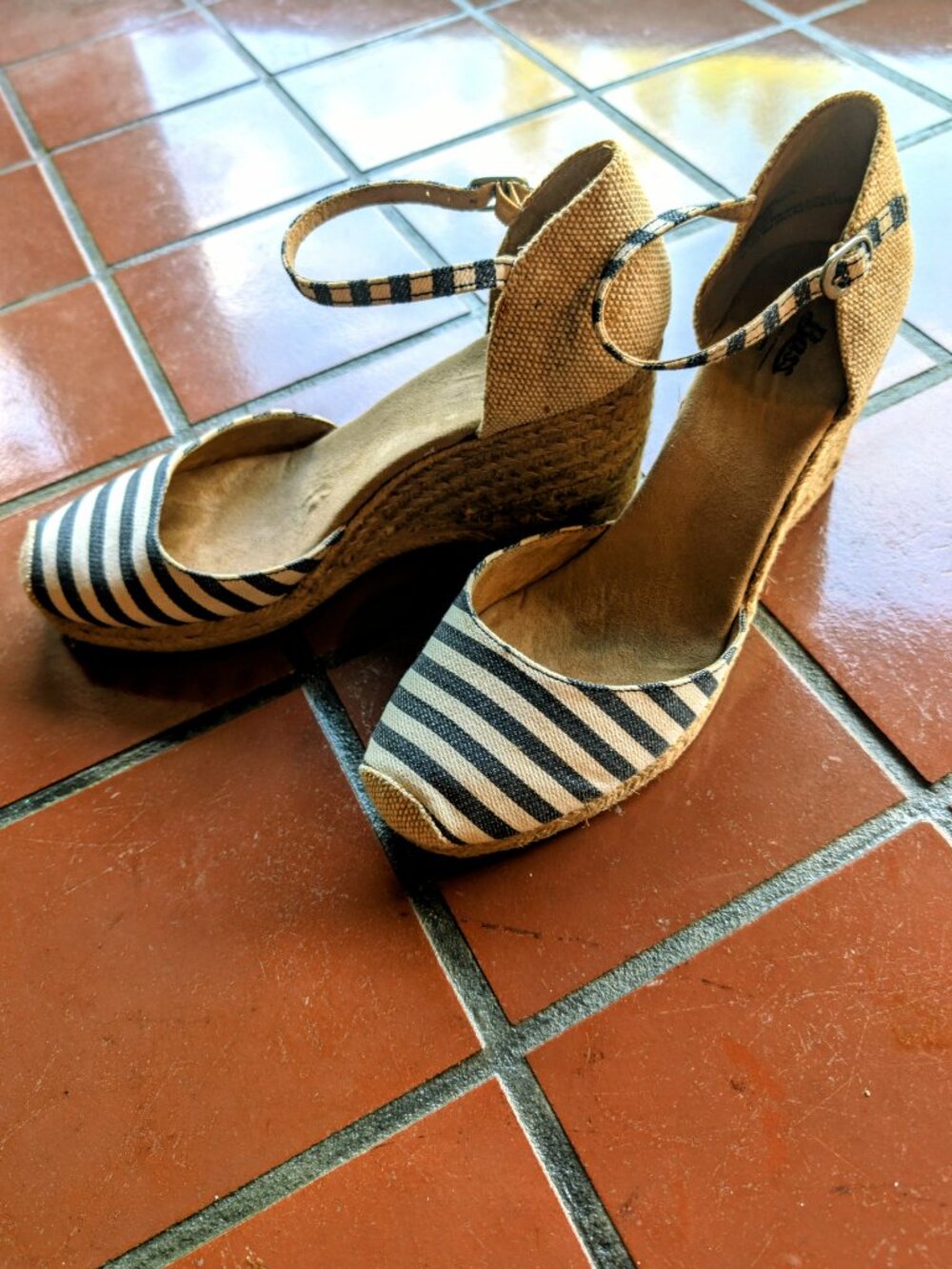 BASS Emilia - Striped Espadrille Wedge Sandals - Navy - 10 - GUC